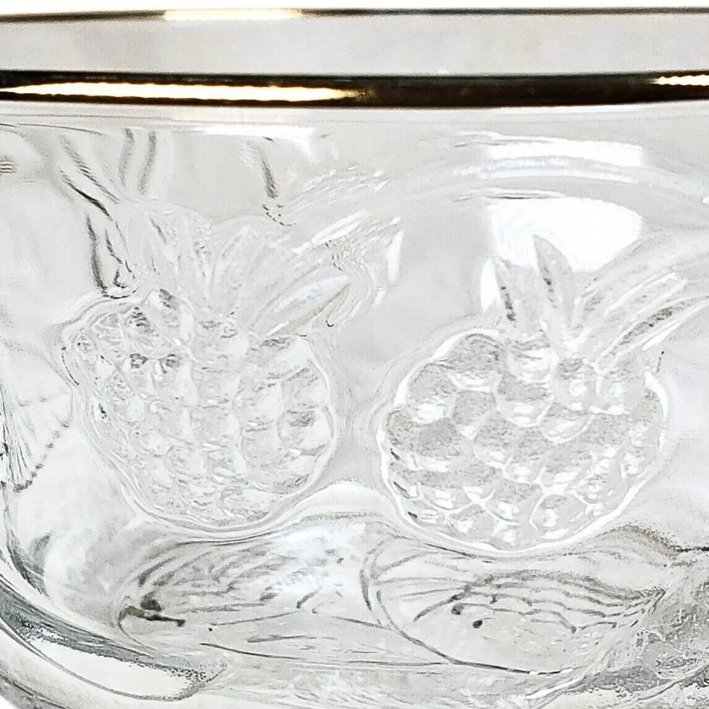 Bowl Wild Berry Clear Glass Gold Rim France Embossed Berry & Vines France 5-inch